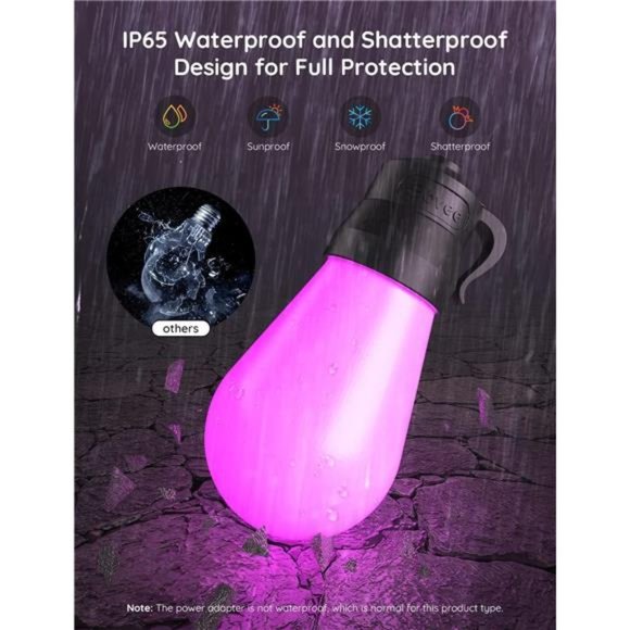 Outdoor String Lights H7015 with 15Dimmable RGBIC LED Bulbs,48ft IP65 Waterproof - Picture 6 of 6